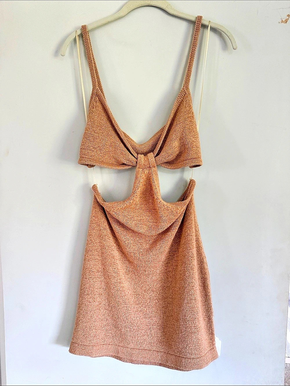 Faithful the Brand Tulum Mini Dress Knit Tie Front Mini Dress in Tan Brown Size